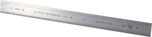 PEC Tools - 12" Long, 1/100, 1/10" and 0.5, 1mm Graduation, Rigid Steel Rule - Decimal/Metric Graduation Style, 1" Wide, Silver, Satin Chrome Finish - USA Tool & Supply