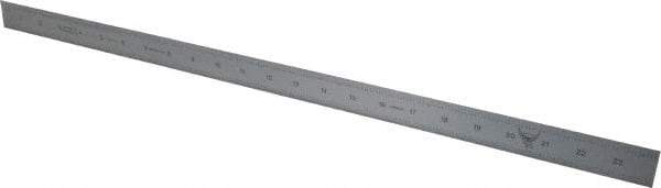 PEC Tools - 24" Long, 1/100, 1/10" and 0.5, 1mm Graduation, Rigid Steel Rule - Decimal/Metric Graduation Style, 1-1/8" Wide, Silver, Satin Chrome Finish - USA Tool & Supply