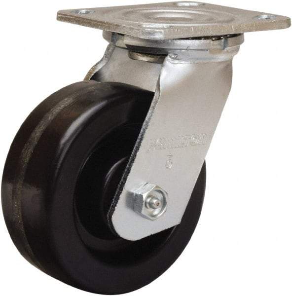 Hamilton - 5" Diam x 2" Wide x 6-1/2" OAH Top Plate Mount Swivel Caster - Phenolic, 900 Lb Capacity, Straight Roller Bearing, 4 x 4-1/2" Plate - USA Tool & Supply