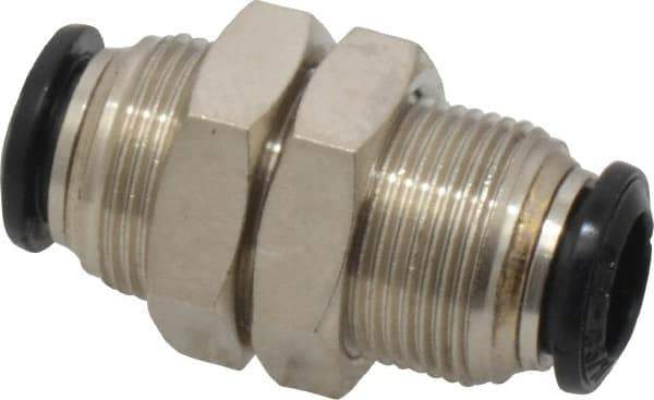 Alpha Technologies - 8mm Outside Diam, Nickel Plated Brass Push-to-Connect Tube Bulkhead Union - 250 Max psi, Tube to Tube Connection, Buna O-Ring - USA Tool & Supply