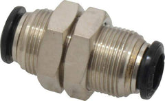 Alpha Technologies - 8mm Outside Diam, Nickel Plated Brass Push-to-Connect Tube Bulkhead Union - 250 Max psi, Tube to Tube Connection, Buna O-Ring - USA Tool & Supply