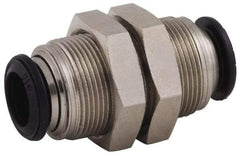 Alpha Technologies - 5mm Outside Diam, Nickel Plated Brass Push-to-Connect Tube Bulkhead Union - 250 Max psi, Tube to Tube Connection, Buna O-Ring - USA Tool & Supply