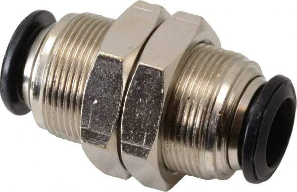 Alpha Technologies - 10mm Outside Diam, Nickel Plated Brass Push-to-Connect Tube Bulkhead Union - 250 Max psi, Tube to Tube Connection, Buna O-Ring - USA Tool & Supply