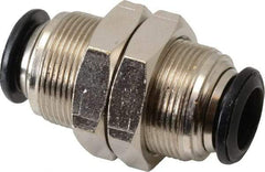 Alpha Technologies - 10mm Outside Diam, Nickel Plated Brass Push-to-Connect Tube Bulkhead Union - 250 Max psi, Tube to Tube Connection, Buna O-Ring - USA Tool & Supply