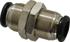 Alpha Technologies - 12mm Outside Diam, Nickel Plated Brass Push-to-Connect Tube Bulkhead Union - 250 Max psi, Tube to Tube Connection, Buna O-Ring - USA Tool & Supply
