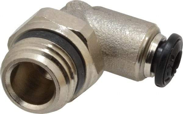 Alpha Technologies - 4mm Outside Diam, 1/4 Universal, Nickel Plated Brass Push-to-Connect Tube Male Swivel Elbow - 250 Max psi, Tube to Universal Thread Connection, Buna O-Ring - USA Tool & Supply