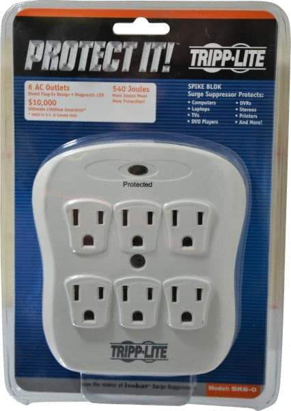 Tripp-Lite - 6 Outlets, 120 Volts, 15 Amps, Power Outlet Strip - Direct Plug-in Mount, 5-15P NEMA Configuration, 4.8" Strip, UL1449 3rd Edition - USA Tool & Supply
