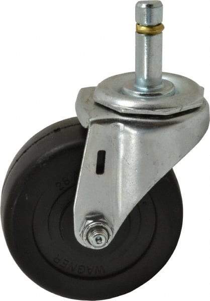 E.R. Wagner - 3" Diam x 1-1/4" Wide x 3-5/8" OAH Stem Mount Swivel Caster - Soft Rubber, 125 Lb Capacity, Delrin Bearing, 7/16 x 1-3/8" Friction Stem - USA Tool & Supply