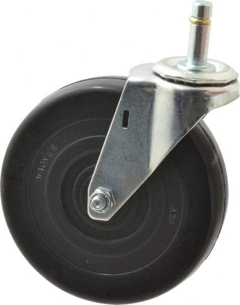 E.R. Wagner - 5" Diam x 1-1/4" Wide x 5-1/2" OAH Stem Mount Swivel Caster - Soft Rubber, 190 Lb Capacity, Delrin Bearing, 4 x 4-1/2" Plate, 7/16 x 1-3/8" Friction Stem - USA Tool & Supply