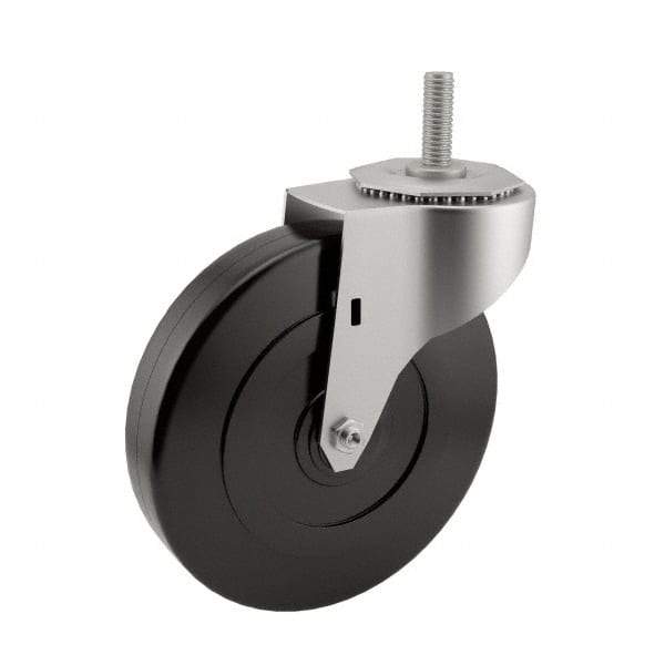 E.R. Wagner - 5" Diam x 1-1/4" Wide x 5-1/2" OAH Stem Mount Swivel Caster - Soft Rubber, 190 Lb Capacity, Delrin Bearing, 3/8-16 x 1" Threaded Stem - USA Tool & Supply