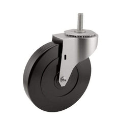 E.R. Wagner - 5" Diam x 1-1/4" Wide x 5-1/2" OAH Stem Mount Swivel Caster - Soft Rubber, 190 Lb Capacity, Delrin Bearing, 3/8-16 x 1" Threaded Stem - USA Tool & Supply