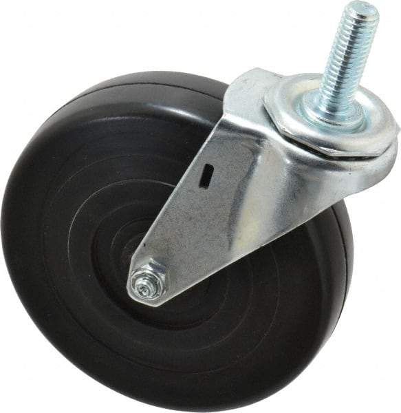 E.R. Wagner - 5" Diam x 1-1/4" Wide x 5-1/2" OAH Stem Mount Swivel Caster - Soft Rubber, 190 Lb Capacity, Delrin Bearing, 1/2-13 x 1-1/2" Threaded Stem - USA Tool & Supply