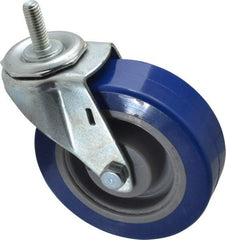 E.R. Wagner - 4" Diam x 1-1/4" Wide x 4-1/2" OAH Stem Mount Swivel Caster - Polyurethane, 275 Lb Capacity, Delrin Bearing, 3/8-16 x 1" Threaded Stem - USA Tool & Supply