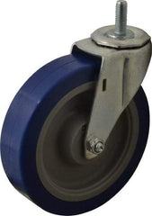 E.R. Wagner - 5" Diam x 1-1/4" Wide x 5-1/2" OAH Stem Mount Swivel Caster - Polyurethane, 280 Lb Capacity, Delrin Bearing, 3/8-16 x 1" Threaded Stem - USA Tool & Supply