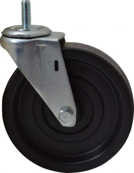 E.R. Wagner - 5" Diam x 1-1/4" Wide x 5-1/2" OAH Stem Mount Swivel Caster - Polyolefin, 280 Lb Capacity, Plain Bearing, 3/8-16 x 1" Threaded Stem - USA Tool & Supply