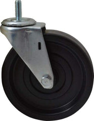 E.R. Wagner - 5" Diam x 1-1/4" Wide x 5-1/2" OAH Stem Mount Swivel Caster - Polyolefin, 280 Lb Capacity, Plain Bearing, 3/8-16 x 1" Threaded Stem - USA Tool & Supply