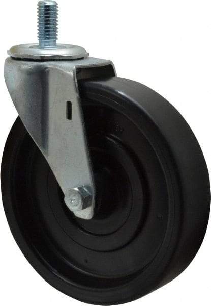 E.R. Wagner - 5" Diam x 1-1/4" Wide x 5-1/2" OAH Stem Mount Swivel Caster - Polyolefin, 280 Lb Capacity, Plain Bearing, 1/2-13 x 1" Threaded Stem - USA Tool & Supply