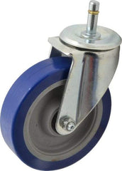 E.R. Wagner - 5" Diam x 1-1/4" Wide x 6-1/8" OAH Stem Mount Swivel Caster - Polyurethane, 300 Lb Capacity, Delrin Bearing, 7/16 x 1-3/8" Friction Stem - USA Tool & Supply