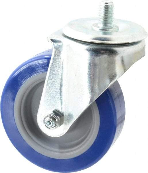 E.R. Wagner - 4" Diam x 1-1/4" Wide x 5" OAH Stem Mount Swivel Caster - Polyurethane, 275 Lb Capacity, Delrin Bearing, 1/2-13 x 3/4" Threaded Stem - USA Tool & Supply