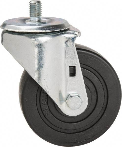 E.R. Wagner - 4" Diam x 1-3/8" Wide x 5" OAH Stem Mount Swivel Caster - Polyolefin, 275 Lb Capacity, Delrin Bearing, 1/2-13 x 3/4" Threaded Stem - USA Tool & Supply
