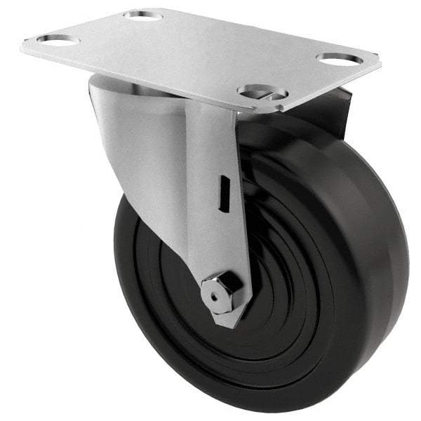 E.R. Wagner - 4" Diam x 1-1/4" Wide x 4-11/16" OAH Top Plate Mount Swivel Caster - Soft Rubber, 165 Lb Capacity, Delrin Bearing, 2-3/4 x 3-3/4" Plate - USA Tool & Supply