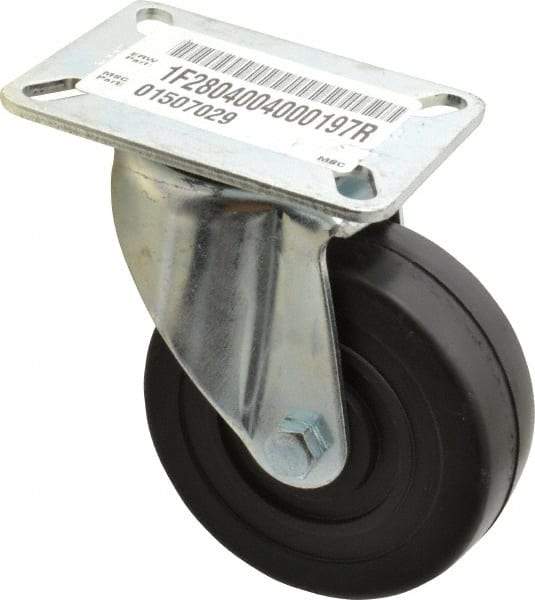 E.R. Wagner - 4" Diam x 1-3/8" Wide x 5-1/16" OAH Top Plate Mount Swivel Caster - Soft Rubber, 200 Lb Capacity, Delrin Bearing, 3-1/8 x 4-1/8" Plate - USA Tool & Supply