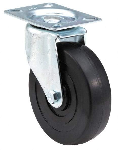 E.R. Wagner - 6" Diam x 1-3/8" Wide x 7-1/16" OAH Top Plate Mount Swivel Caster - Soft Rubber, 280 Lb Capacity, Delrin Bearing, 3-1/8 x 4-1/8" Plate - USA Tool & Supply