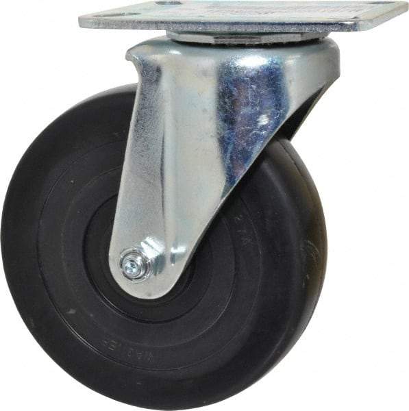 E.R. Wagner - 5" Diam x 1-3/8" Wide x 6-1/16" OAH Top Plate Mount Swivel Caster - Soft Rubber, 240 Lb Capacity, Delrin Bearing, 3-1/8 x 4-1/8" Plate - USA Tool & Supply