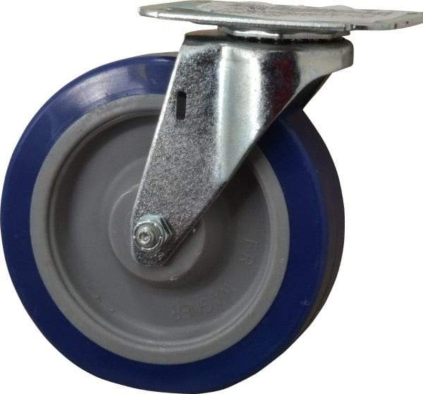 E.R. Wagner - 5" Diam x 1-1/4" Wide x 5-5/8" OAH Top Plate Mount Swivel Caster - Polyurethane, 280 Lb Capacity, Delrin Bearing, 2-3/4 x 3-3/4" Plate - USA Tool & Supply