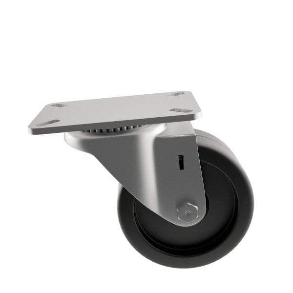 E.R. Wagner - 3" Diam x 1-1/4" Wide x 3-3/4" OAH Top Plate Mount Swivel Caster - Polyolefin, 210 Lb Capacity, Plain Bearing, 2-3/4 x 3-3/4" Plate - USA Tool & Supply