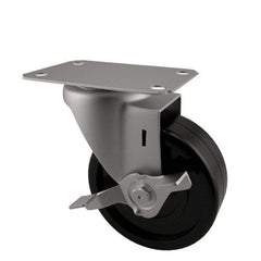 E.R. Wagner - 3" Diam x 1-1/4" Wide x 3-3/4" OAH Top Plate Mount Swivel Caster with Brake - Soft Rubber, 125 Lb Capacity, Delrin Bearing, 2-3/4 x 3-3/4" Plate - USA Tool & Supply