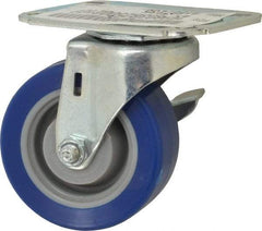 E.R. Wagner - 3" Diam x 1-1/4" Wide x 3-3/4" OAH Top Plate Mount Swivel Caster with Brake - Polyurethane, 210 Lb Capacity, Delrin Bearing, 2-3/4 x 3-3/4" Plate - USA Tool & Supply