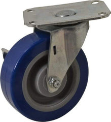 E.R. Wagner - 4" Diam x 1-1/4" Wide x 4-11/16" OAH Top Plate Mount Swivel Caster with Brake - Polyurethane, 275 Lb Capacity, Delrin Bearing, 2-3/4 x 3-3/4" Plate - USA Tool & Supply