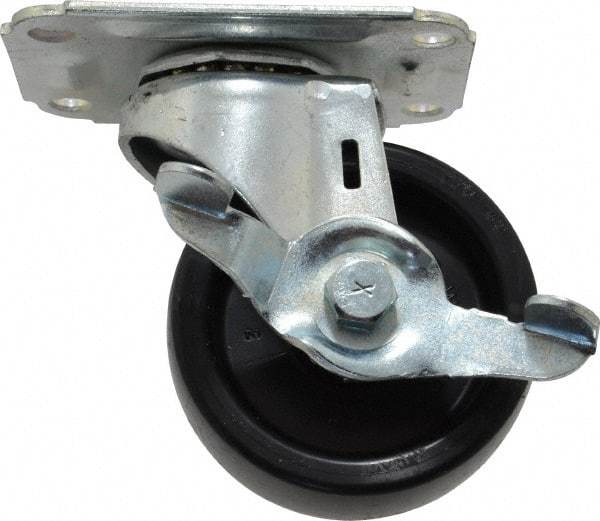E.R. Wagner - 3" Diam x 1-1/4" Wide x 3-3/4" OAH Top Plate Mount Swivel Caster with Brake - Polyolefin, 210 Lb Capacity, Plain Bearing, 2-3/4 x 3-3/4" Plate - USA Tool & Supply