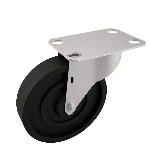 E.R. Wagner - 5" Diam x 1-1/4" Wide x 5-5/8" OAH Top Plate Mount Swivel Caster with Brake - Polyolefin, 280 Lb Capacity, Plain Bearing, 2-3/4 x 3-3/4" Plate - USA Tool & Supply