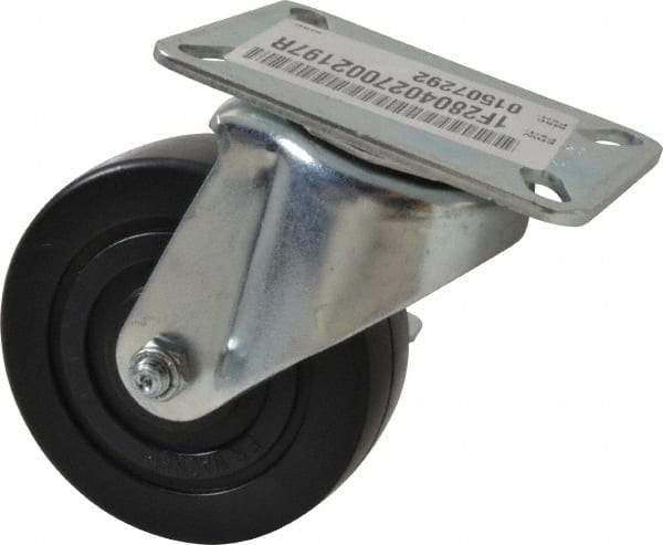 E.R. Wagner - 4" Diam x 1-3/8" Wide x 5-1/16" OAH Top Plate Mount Swivel Caster with Brake - Polyolefin, 300 Lb Capacity, Plain Bearing, 3-1/8 x 4-1/8" Plate - USA Tool & Supply