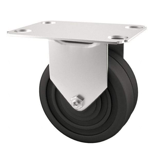 E.R. Wagner - 4" Diam x 1-1/4" Wide x 4-11/16" OAH Top Plate Mount Rigid Caster - Soft Rubber, 165 Lb Capacity, Delrin Bearing, 2-3/4 x 3-3/4" Plate - USA Tool & Supply