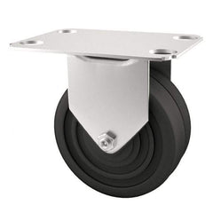 E.R. Wagner - 4" Diam x 1-1/4" Wide x 4-11/16" OAH Top Plate Mount Rigid Caster - Soft Rubber, 165 Lb Capacity, Delrin Bearing, 2-3/4 x 3-3/4" Plate - USA Tool & Supply