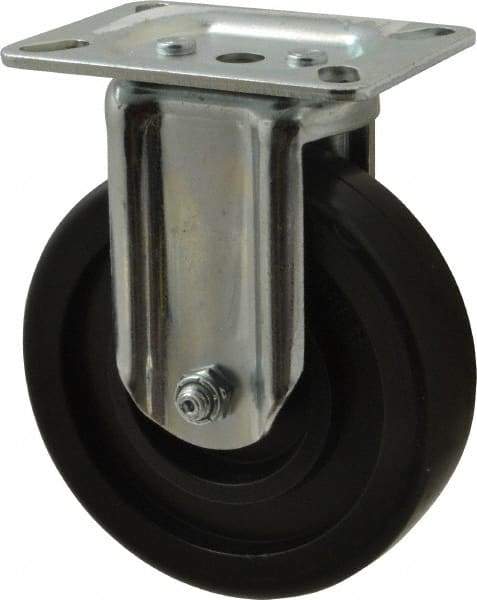 E.R. Wagner - 5" Diam x 1-3/8" Wide x 6-1/16" OAH Top Plate Mount Rigid Caster - Polyolefin, 350 Lb Capacity, Plain Bearing, 3-1/8 x 4-1/8" Plate - USA Tool & Supply