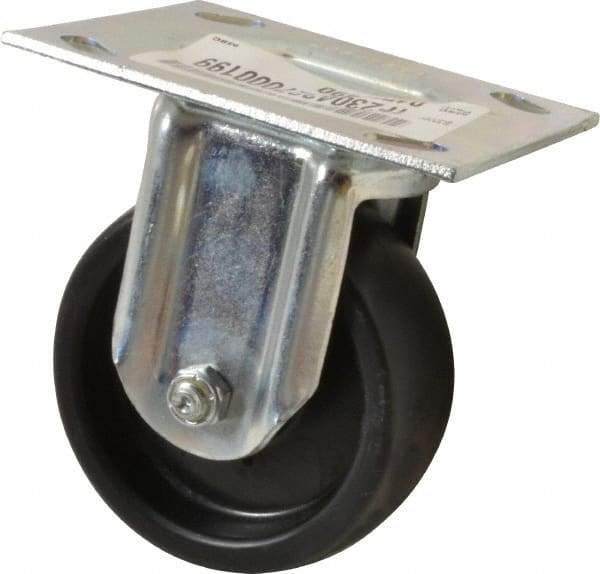 E.R. Wagner - 4" Diam x 1-3/8" Wide x 5-1/16" OAH Top Plate Mount Rigid Caster - Polyolefin, 300 Lb Capacity, Roller Bearing, 3-3/4 x 4-5/8" Plate - USA Tool & Supply