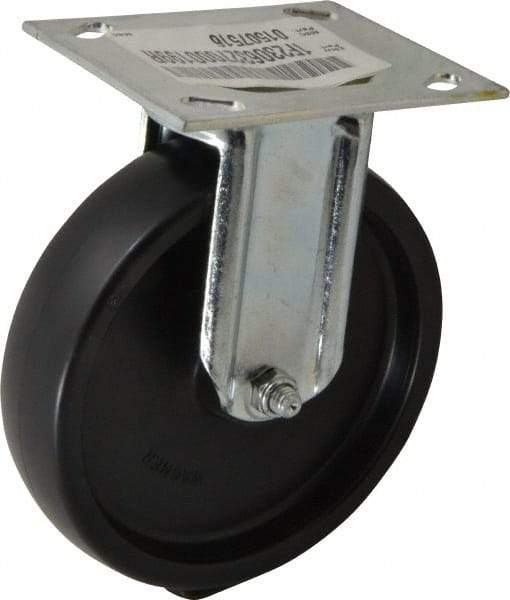 E.R. Wagner - 6" Diam x 1-3/8" Wide x 7-1/16" OAH Top Plate Mount Rigid Caster - Polyolefin, 400 Lb Capacity, Roller Bearing, 3-3/4 x 4-5/8" Plate - USA Tool & Supply