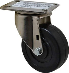 E.R. Wagner - 4" Diam x 1-3/8" Wide x 5-3/8" OAH Top Plate Mount Swivel Caster - Soft Rubber, 200 Lb Capacity, Delrin Bearing, 3-1/8 x 4-1/8" Plate - USA Tool & Supply