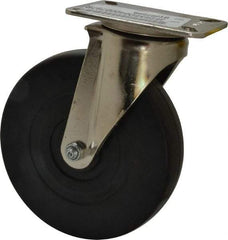 E.R. Wagner - 6" Diam x 1-3/8" Wide x 7-3/8" OAH Top Plate Mount Swivel Caster - Soft Rubber, 280 Lb Capacity, Delrin Bearing, 3-1/8 x 4-1/8" Plate - USA Tool & Supply