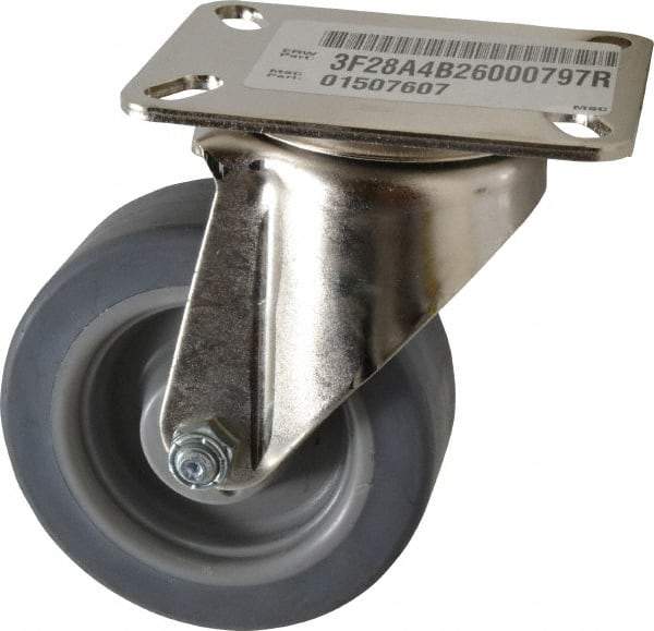 E.R. Wagner - 4" Diam x 1-1/2" Wide x 5-3/8" OAH Top Plate Mount Swivel Caster - TPR, 200 Lb Capacity, Delrin Bearing, 3-1/8 x 4-1/8" Plate - USA Tool & Supply