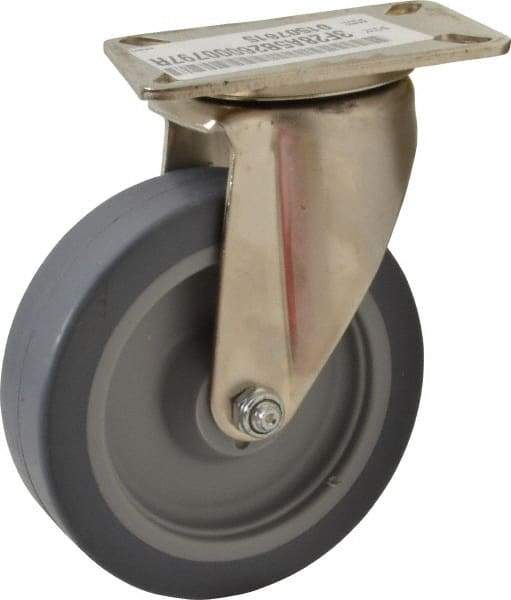 E.R. Wagner - 5" Diam x 1-1/2" Wide x 6-3/8" OAH Top Plate Mount Swivel Caster - TPR, 240 Lb Capacity, Delrin Bearing, 3-1/8 x 4-1/8" Plate - USA Tool & Supply