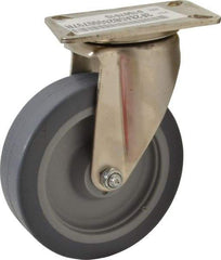 E.R. Wagner - 5" Diam x 1-1/2" Wide x 6-3/8" OAH Top Plate Mount Swivel Caster - TPR, 240 Lb Capacity, Delrin Bearing, 3-1/8 x 4-1/8" Plate - USA Tool & Supply