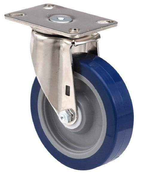E.R. Wagner - 6" Diam x 1-1/2" Wide x 7-3/8" OAH Top Plate Mount Swivel Caster - TPR, 280 Lb Capacity, Delrin Bearing, 3-1/8 x 4-1/8" Plate - USA Tool & Supply
