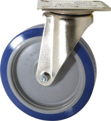 E.R. Wagner - 6" Diam x 1-1/2" Wide x 7-3/8" OAH Top Plate Mount Swivel Caster - Polyurethane, 450 Lb Capacity, Delrin Bearing, 3-1/8 x 4-1/8" Plate - USA Tool & Supply
