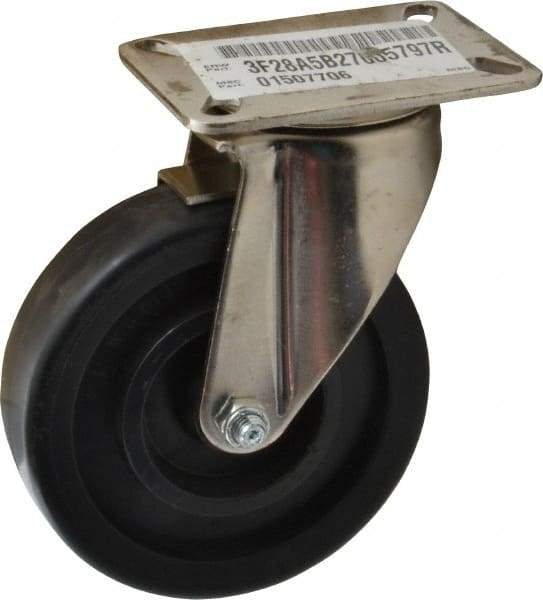 E.R. Wagner - 5" Diam x 1-3/8" Wide x 6-3/8" OAH Top Plate Mount Swivel Caster with Brake - Polyolefin, 450 Lb Capacity, Delrin Bearing, 3-1/8 x 4-1/8" Plate - USA Tool & Supply