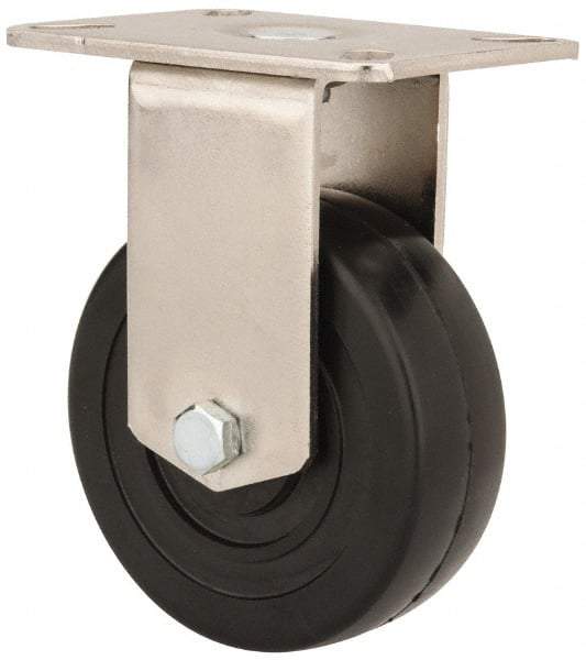 E.R. Wagner - 4" Diam x 1-3/8" Wide x 5-3/8" OAH Top Plate Mount Rigid Caster - Soft Rubber, 200 Lb Capacity, Delrin Bearing, 3-1/8 x 4-1/8" Plate - USA Tool & Supply